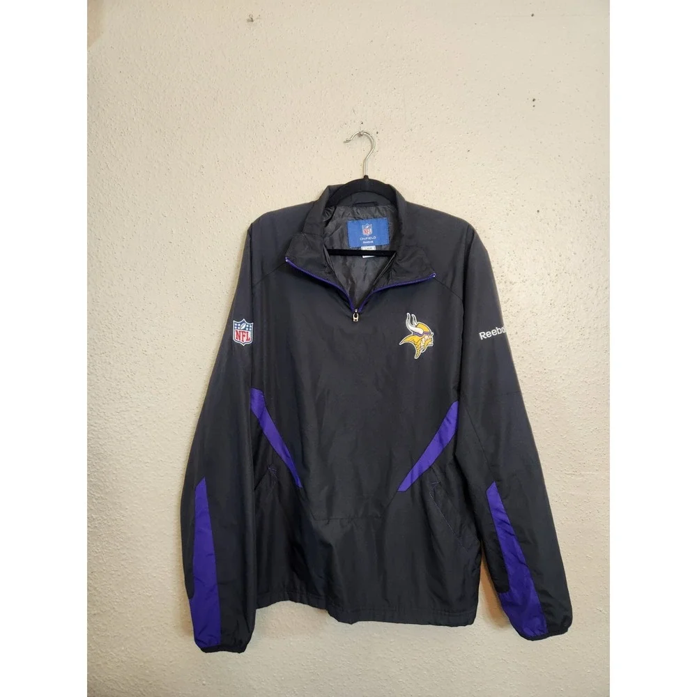 Vintage Reebok Minnesota Vikings Mens Black Purple 1/4 Zip NFL Jacket‎ Size L